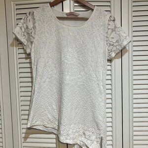Desigual White Shirt Lace Sleeves Printed Body